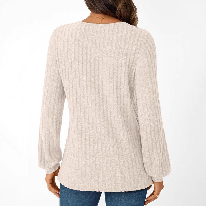 Sorvienne Relaxed Ribbed V Neck Jumper in Cream