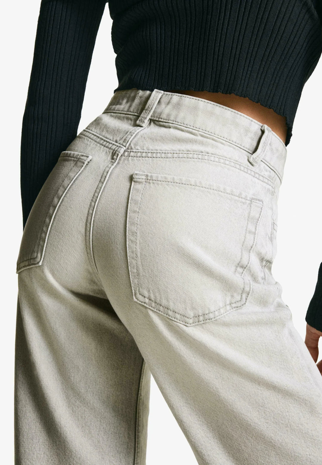 Sorvienne Relaxed High Waisted Wide Leg Jeans in Stone