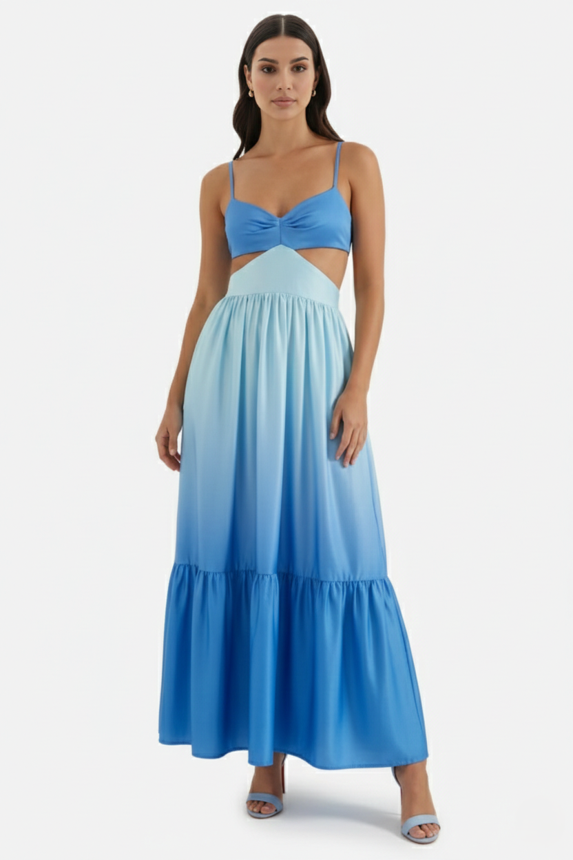 Summer Maxi Dress Ombre Cut-Out Backless Tiered - Siopie