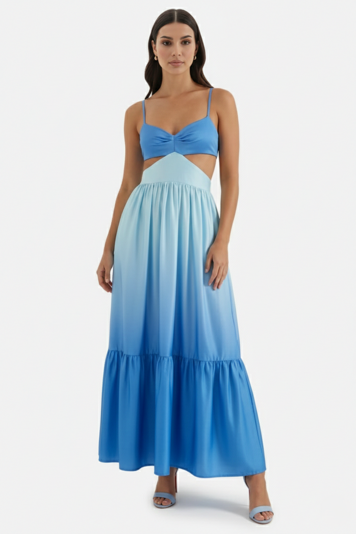 Summer Maxi Dress Ombre Cut-Out Backless Tiered - Siopie