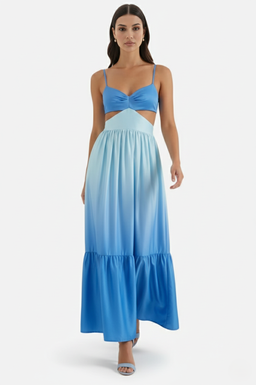 Summer Maxi Dress Ombre Cut-Out Backless Tiered - Siopie