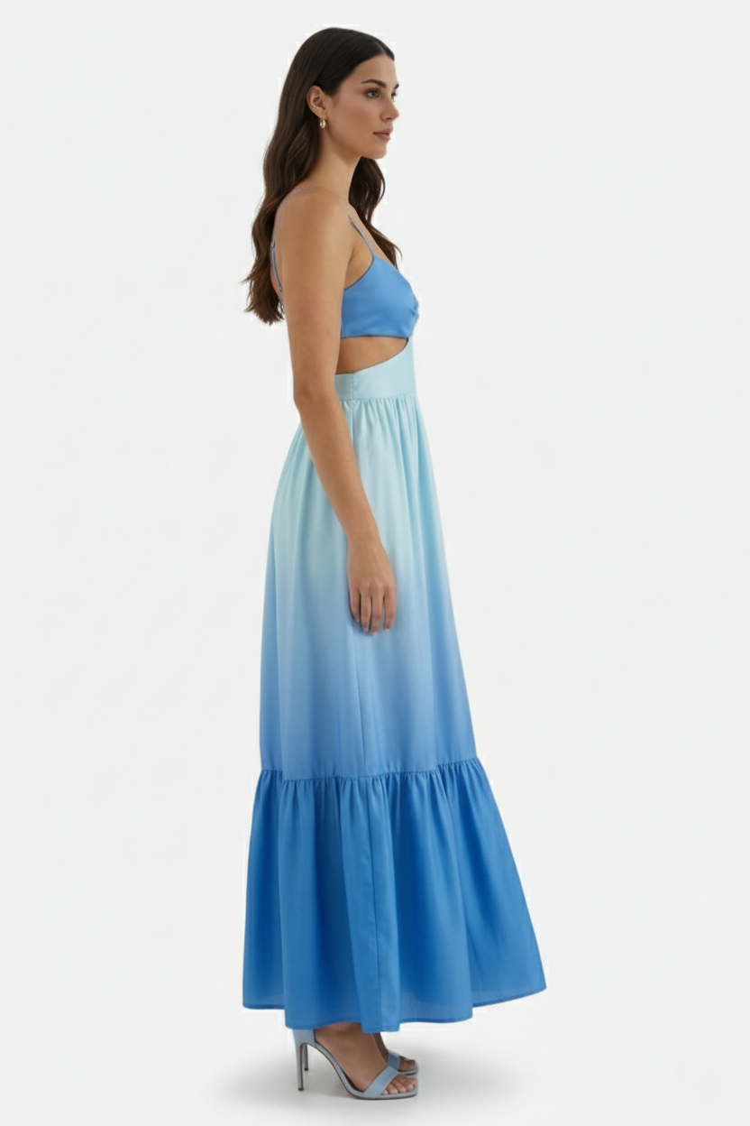 Summer Maxi Dress Ombre Cut-Out Backless Tiered - Siopie