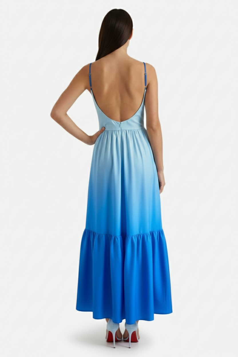 Summer Maxi Dress Ombre Cut-Out Backless Tiered - Siopie