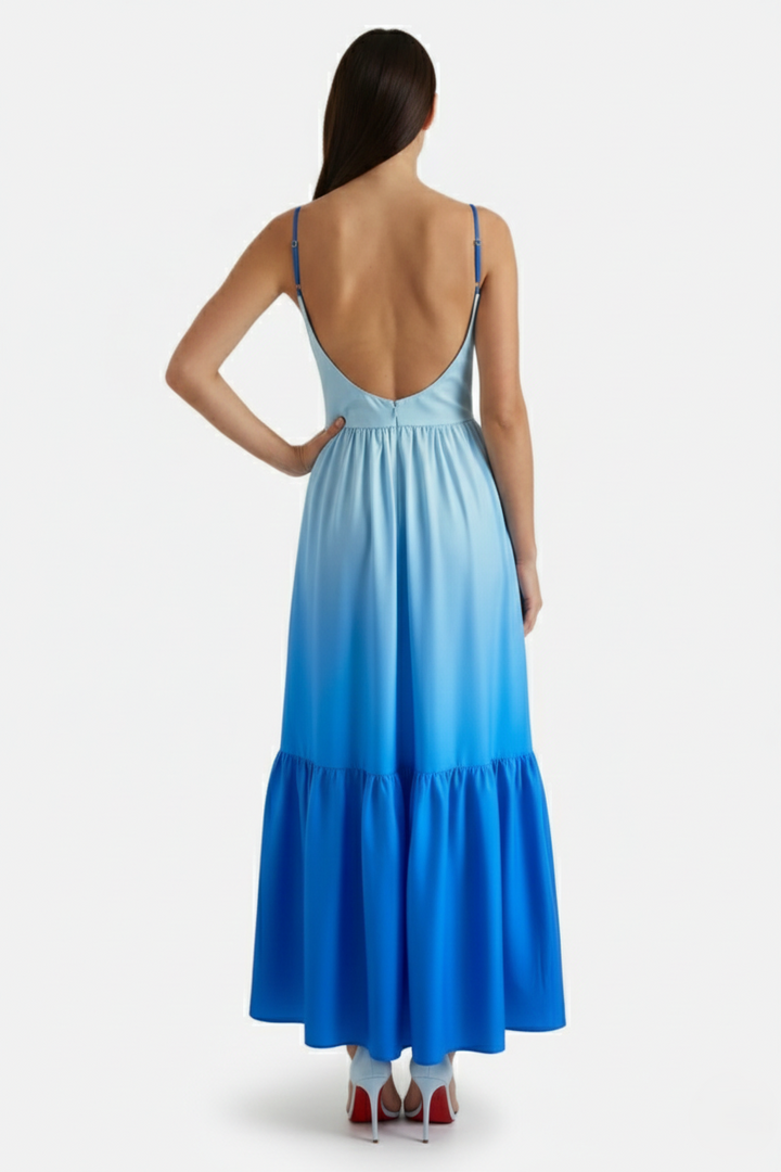 Summer Maxi Dress Ombre Cut-Out Backless Tiered - Siopie
