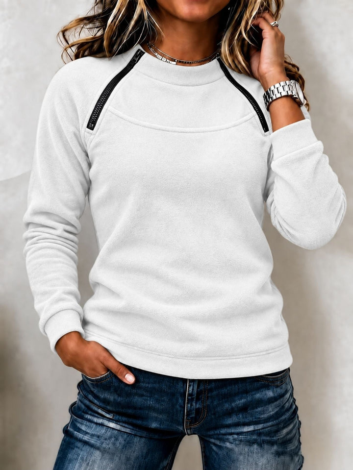 Sorvienne Relaxed Zip Detail Raglan Sweatshirt in White