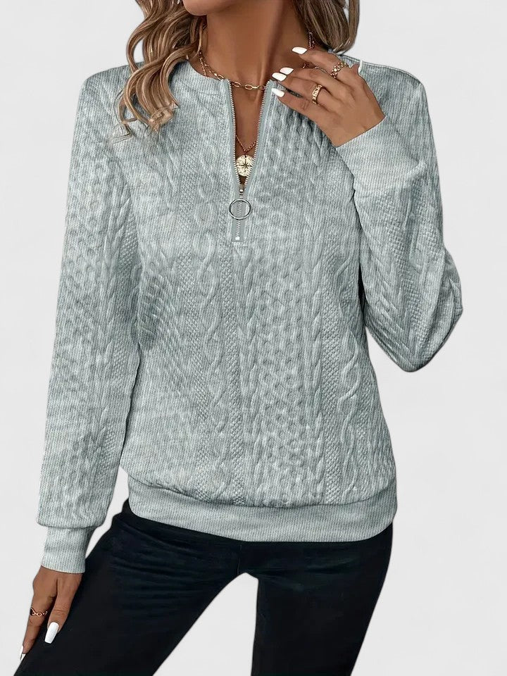 Sorvienne Relaxed Cable Texture Quarter Zip Jumper in Grey