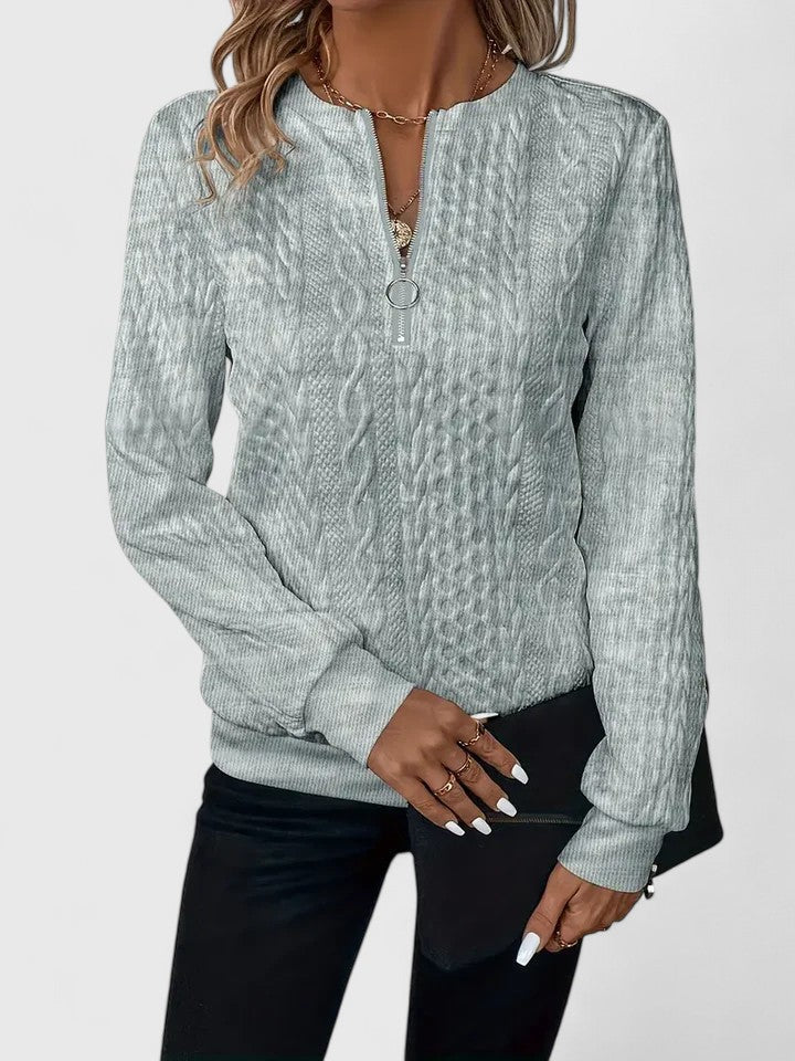 Sorvienne Relaxed Cable Texture Quarter Zip Jumper in Grey