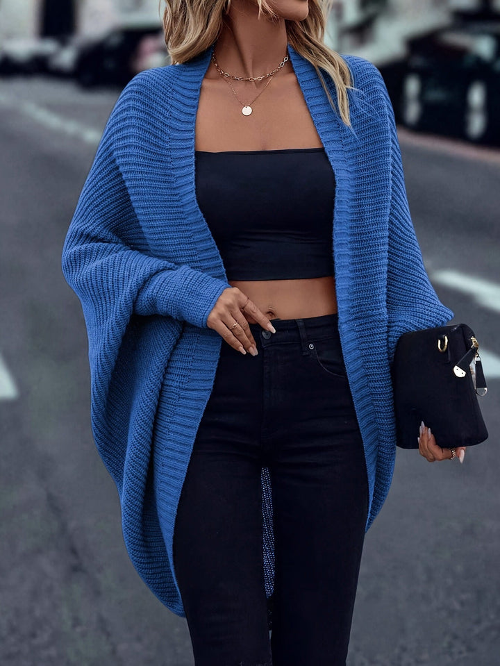 Sorvienne Oversized Ribbed Open Front Batwing Cardigan in Cobalt Blue