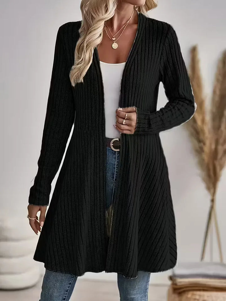 Sorvienne Ribbed Edge to Edge Longline Cardigan in Black