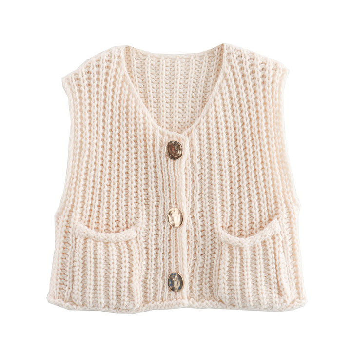 Sorvienne Relaxed Chunky Knitted Waistcoat in Ivory