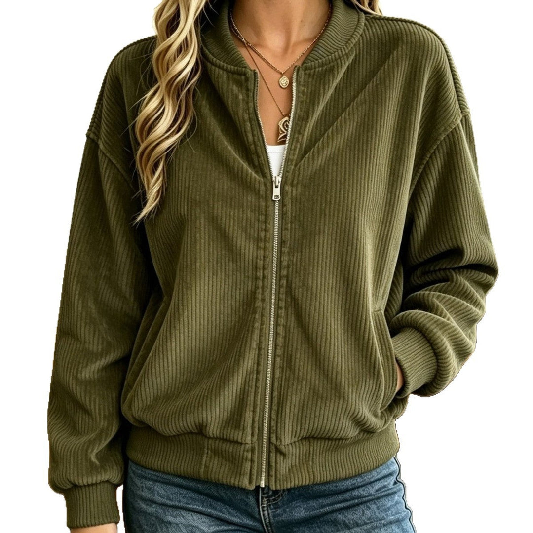 Sorvienne Relaxed Ribbed Cord Bomber Jacket in Olive