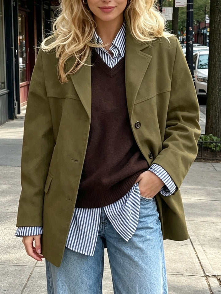 Sorvienne Oversized Faux Suede Jacket in Olive