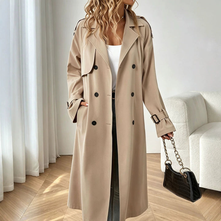 Sorvienne Relaxed Belted Longline Trench Coat in Beige