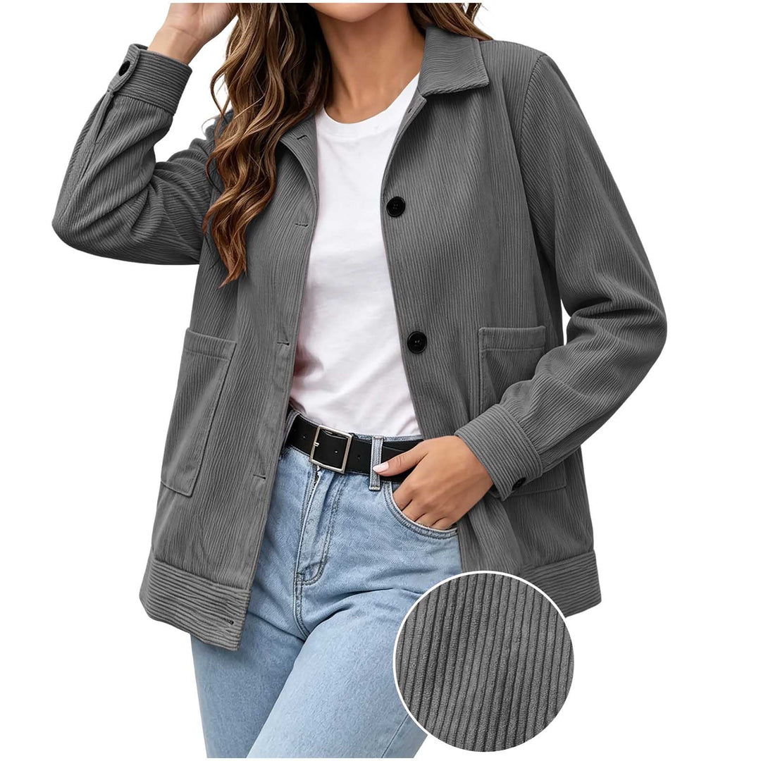 Sorvienne Relaxed Button Front Cord Jacket in Grey