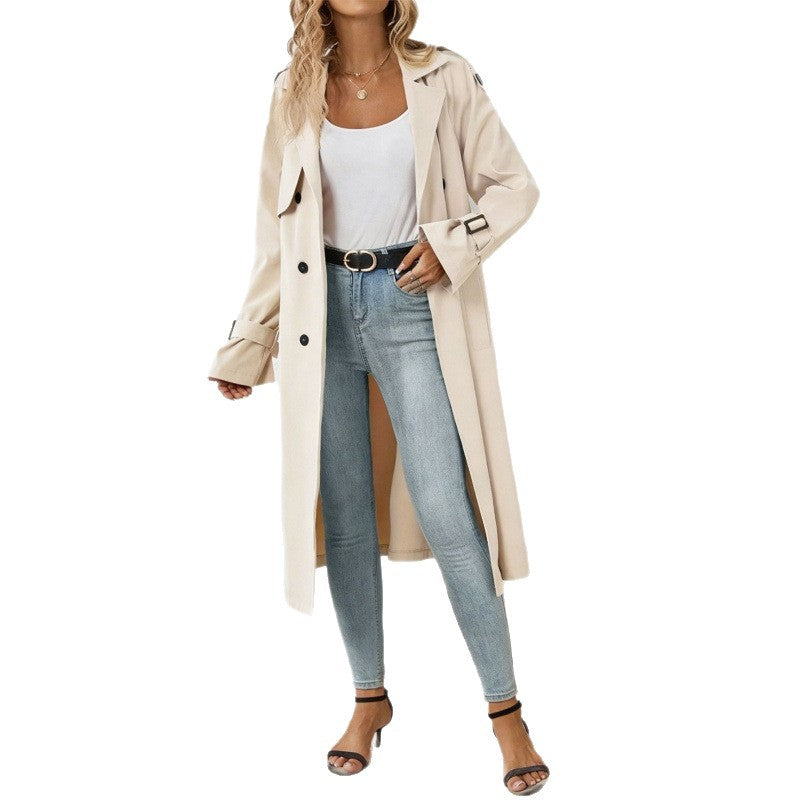 Sorvienne Relaxed Belted Longline Trench Coat in Cream