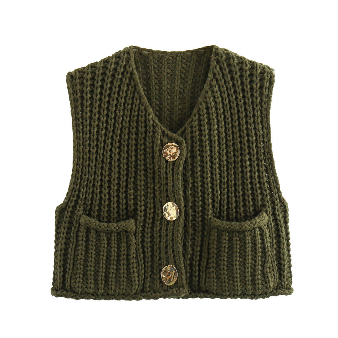 Sorvienne Relaxed Chunky Knitted Waistcoat in Olive
