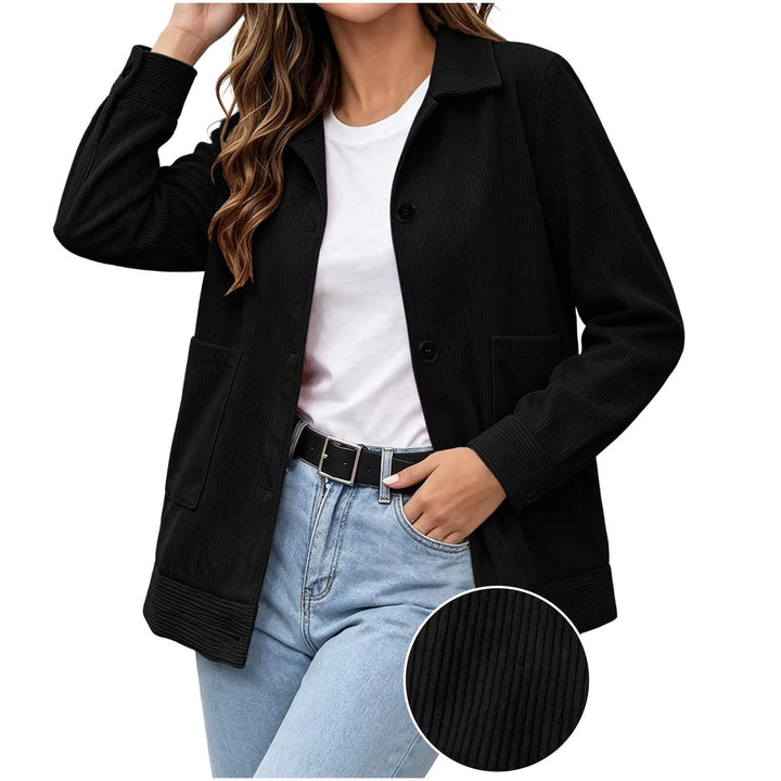 Sorvienne Relaxed Button Front Cord Jacket in Black