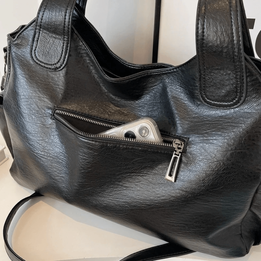 Sorvienne Slouchy Multi Pocket Large Shoulder Bag in Black