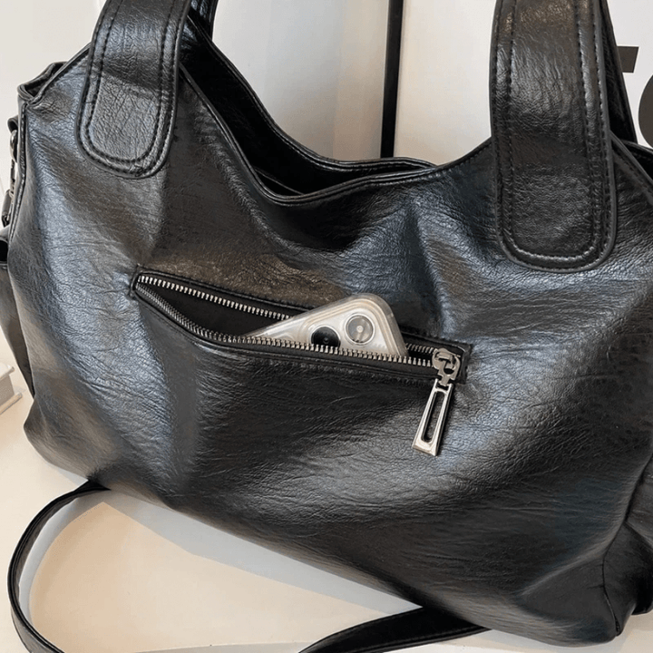 Sorvienne Slouchy Multi Pocket Large Shoulder Bag in Black