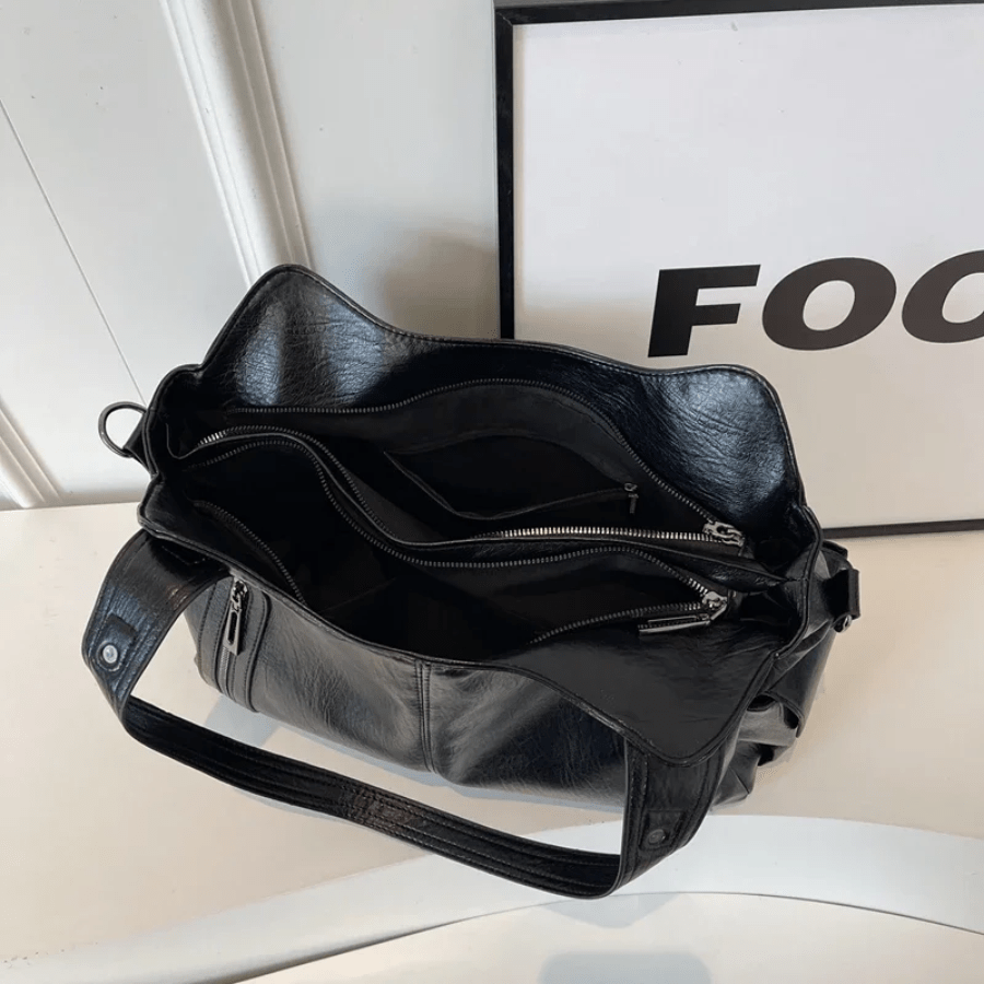 Sorvienne Slouchy Multi Pocket Large Shoulder Bag in Black
