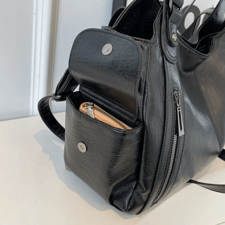 Sorvienne Slouchy Multi Pocket Large Shoulder Bag in Black