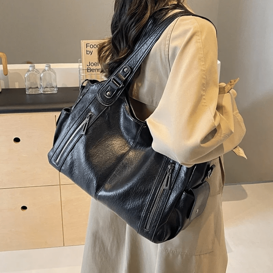 Sorvienne Slouchy Multi Pocket Large Shoulder Bag in Black
