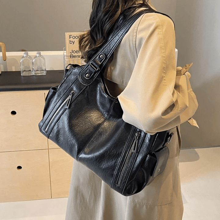 Sorvienne Slouchy Multi Pocket Large Shoulder Bag in Black