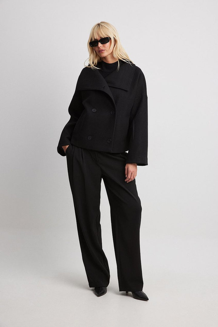 Sorvienne Oversized Cropped Double Breasted Coat in Black