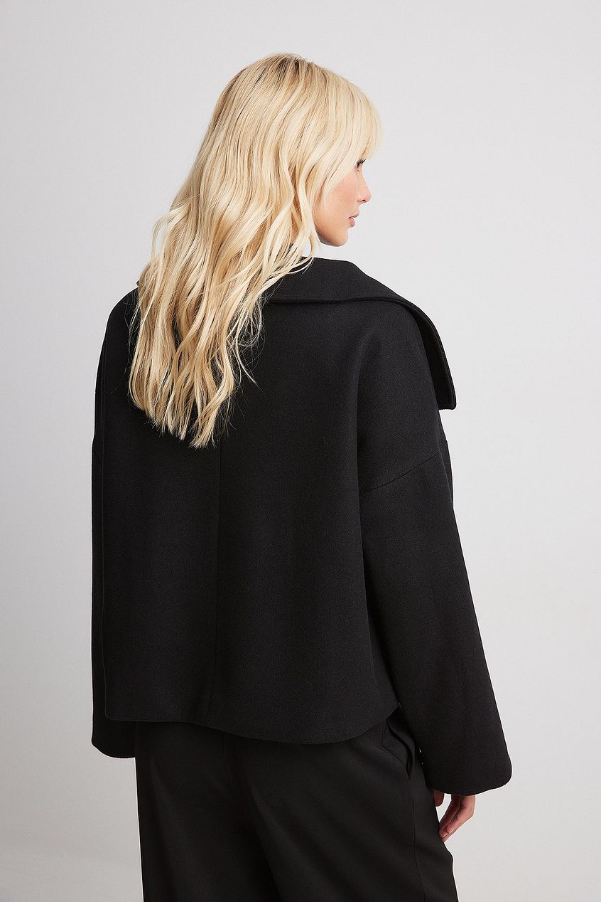 Sorvienne Oversized Cropped Double Breasted Coat in Black