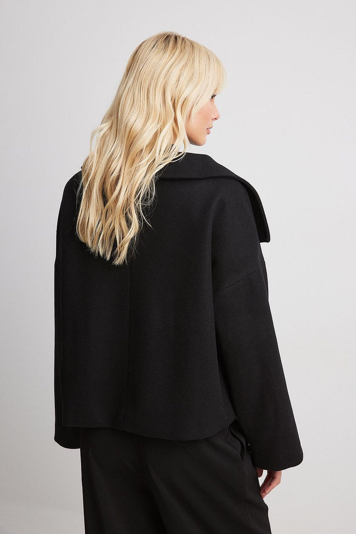 Sorvienne Oversized Cropped Double Breasted Coat in Black