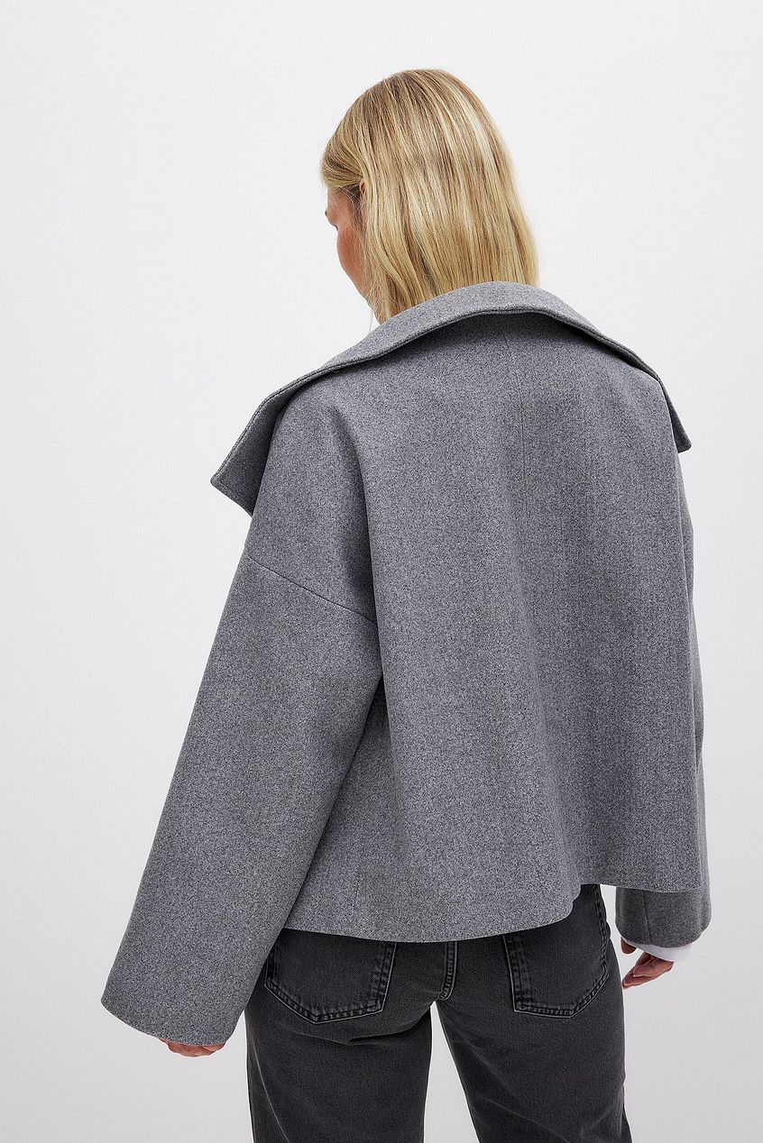Sorvienne Oversized Cropped Double Breasted Coat in Grey