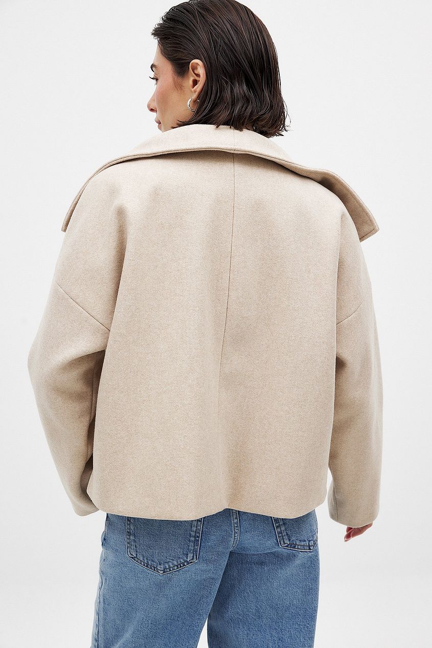 Sorvienne Oversized Cropped Double Breasted Coat in Beige