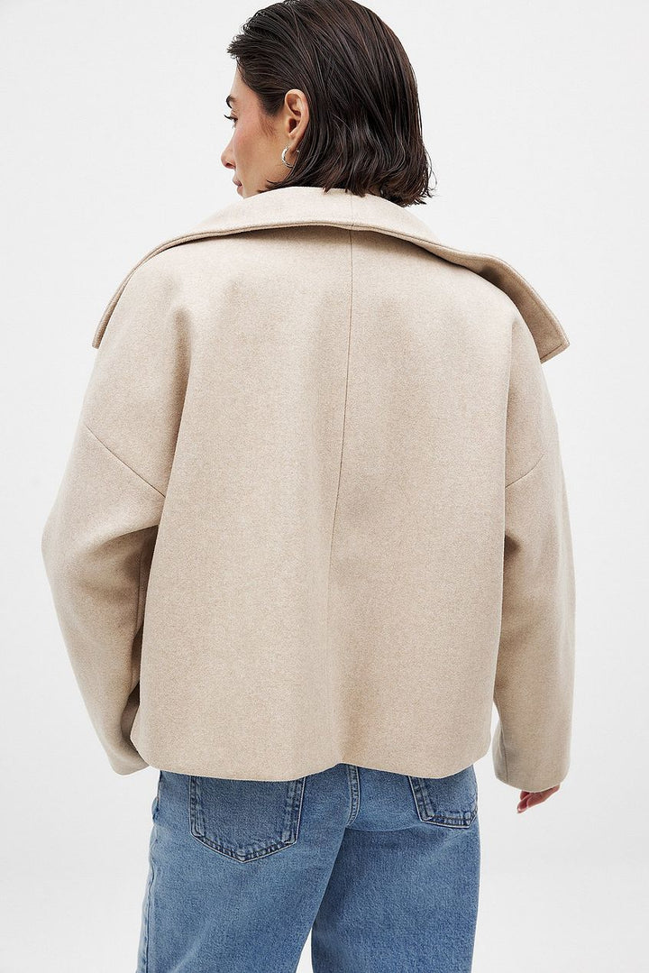 Sorvienne Oversized Cropped Double Breasted Coat in Beige