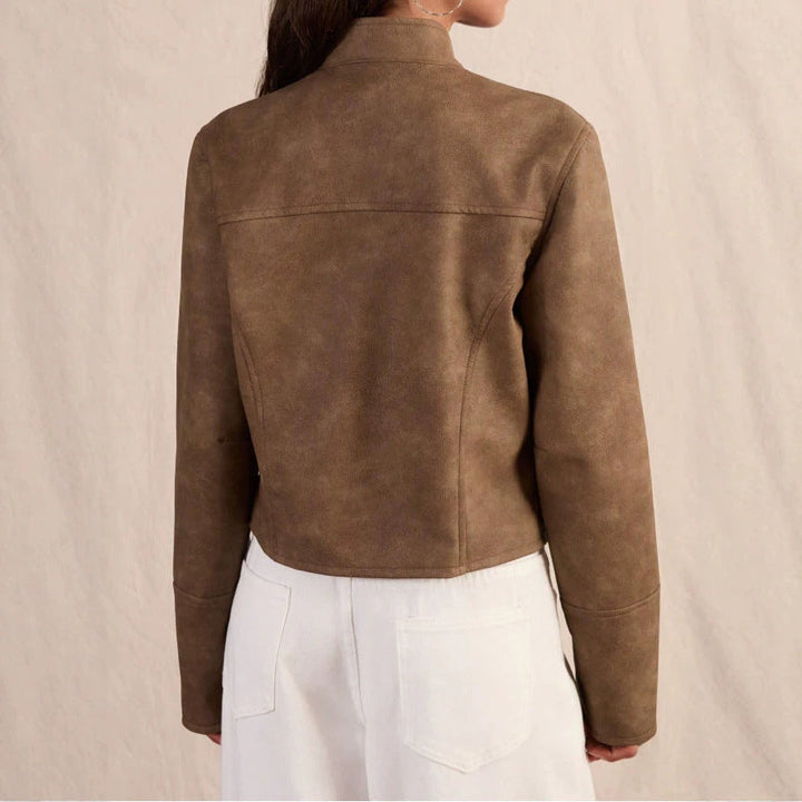 Sorvienne Relaxed Cropped Washed Faux Leather Jacket