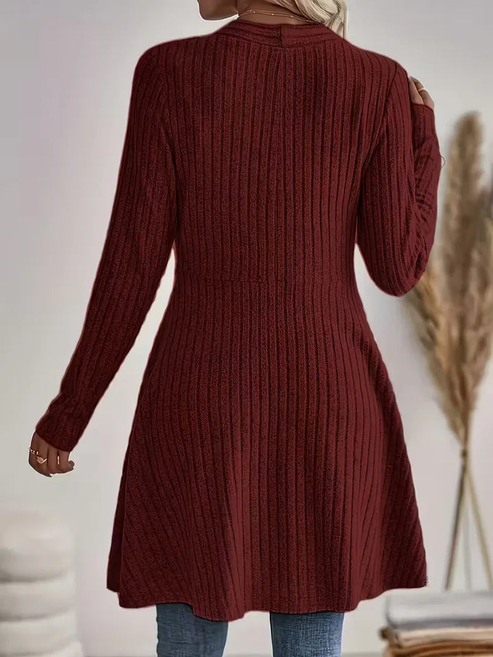 Sorvienne Ribbed Edge to Edge Longline Cardigan in Burgundy