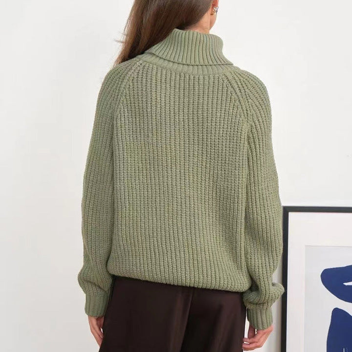 Sorvienne Relaxed Raglan Chunky Roll Neck Jumper in Sage Green