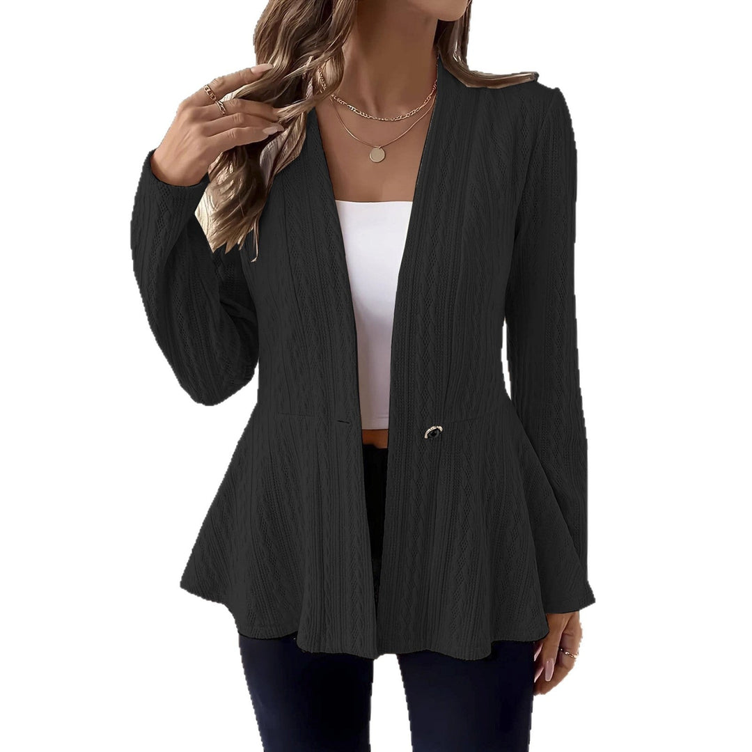Sorvienne Tailored Textured Knit Peplum Jacket in Black