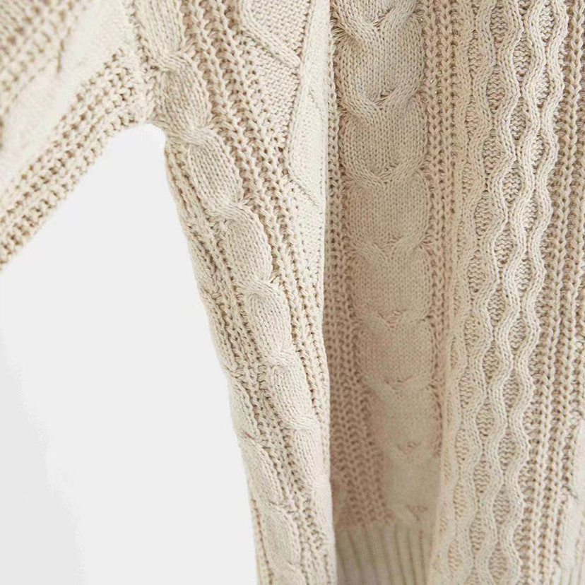 Sorvienne Oversized Notch Neck Cable Knit Jumper
