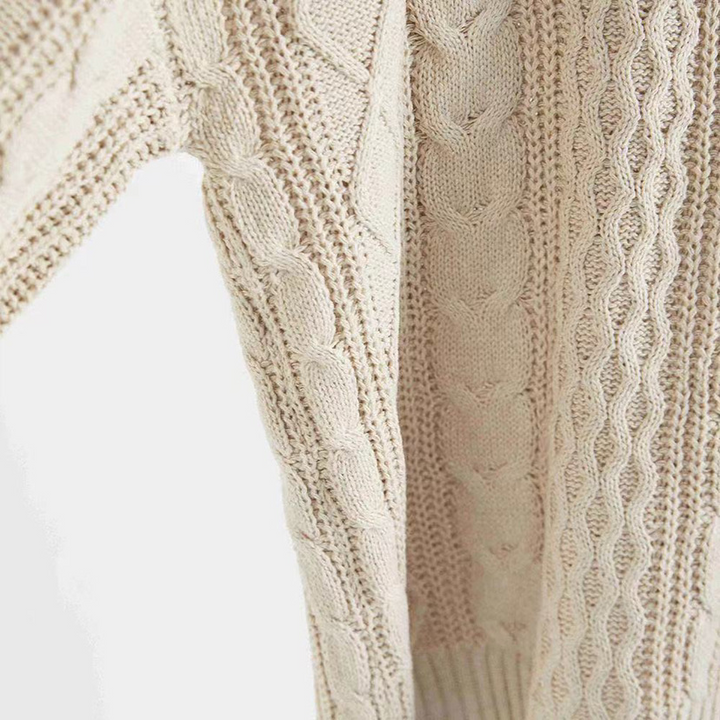 Sorvienne Oversized Notch Neck Cable Knit Jumper