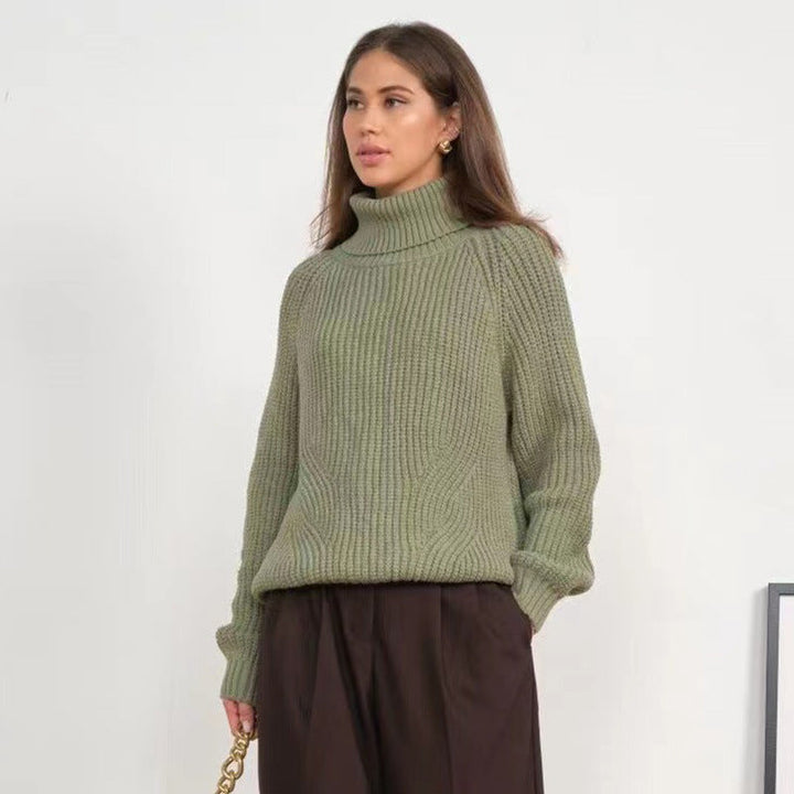 Sorvienne Relaxed Raglan Chunky Roll Neck Jumper in Sage Green