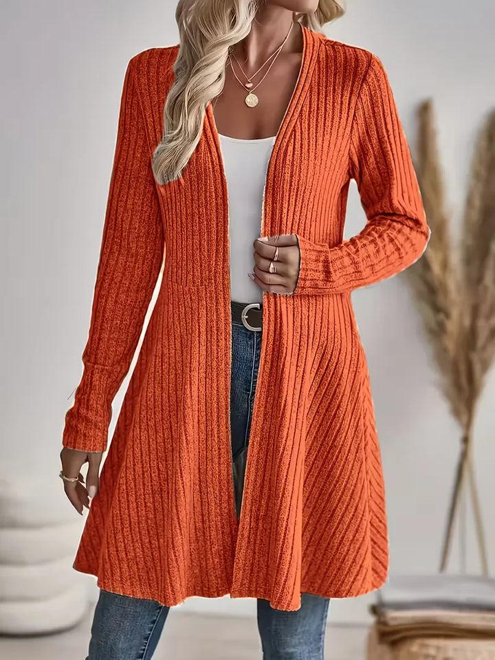 Sorvienne Ribbed Edge to Edge Longline Cardigan in Orange
