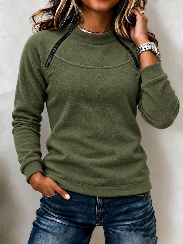 Sorvienne Relaxed Zip Detail Raglan Sweatshirt in Olive