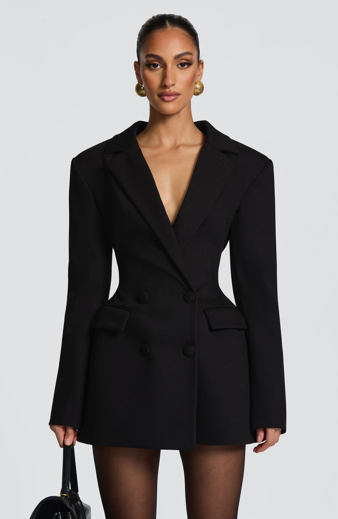 Sorvienne Tailored Double Breasted Blazer Dress in Black