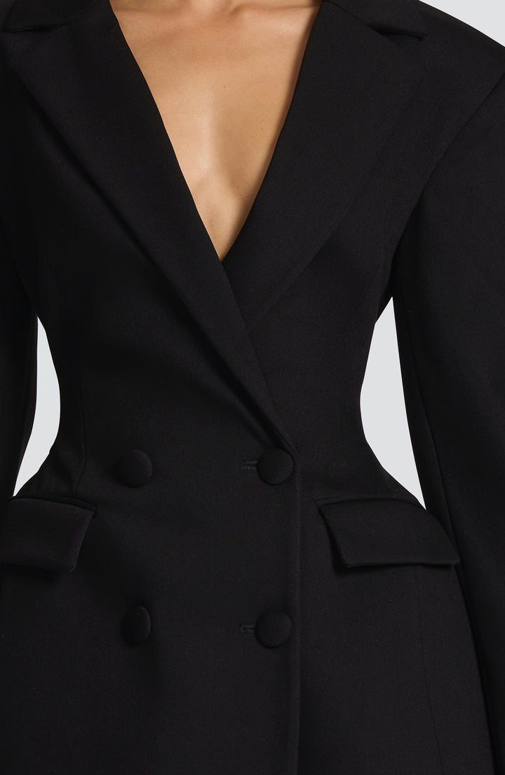 Sorvienne Tailored Double Breasted Blazer Dress in Black