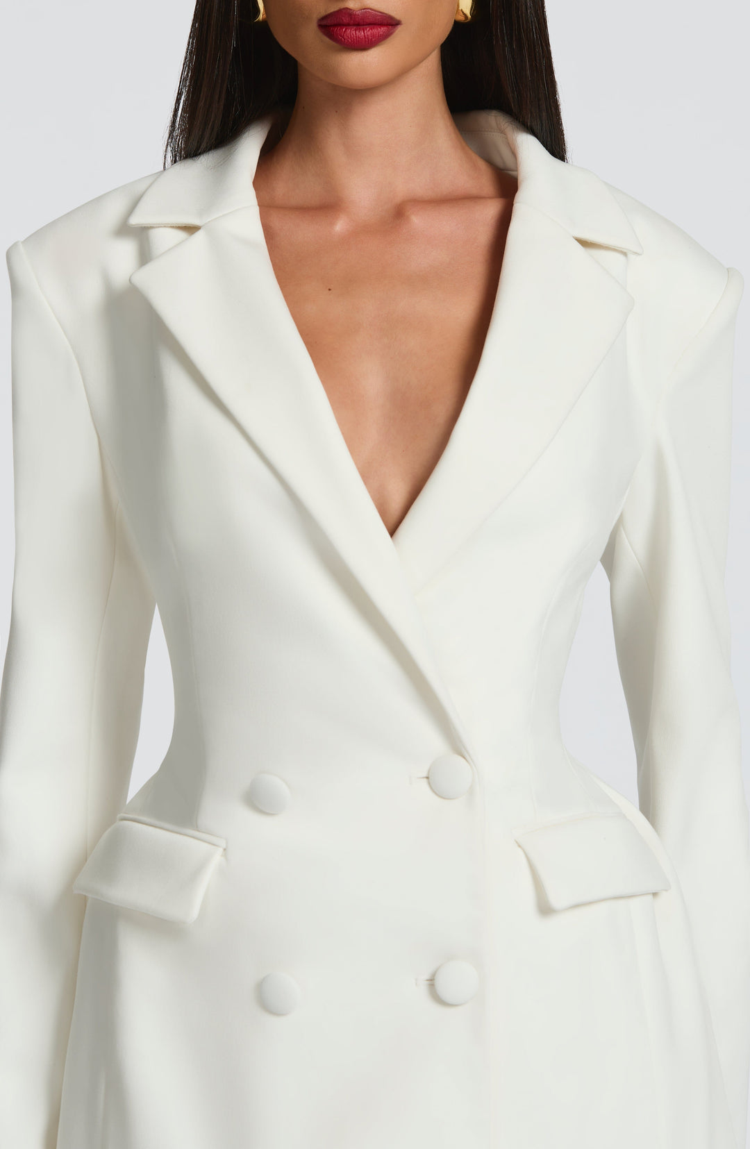 Sorvienne Tailored Double Breasted Blazer Dress in Ivory