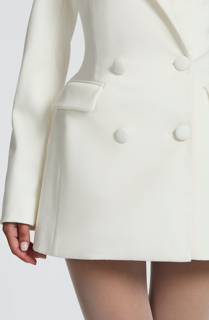 Sorvienne Tailored Double Breasted Blazer Dress in Ivory