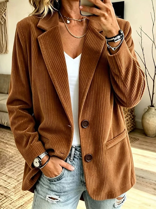 Sorvienne Relaxed Cord Blazer in Tan
