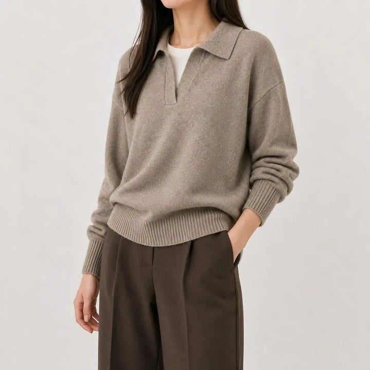 Sorvienne Relaxed Polo Collar Jumper in Mocha