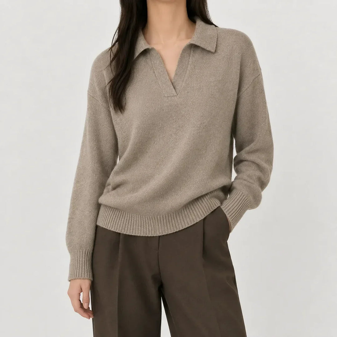 Sorvienne Relaxed Polo Collar Jumper in Mocha