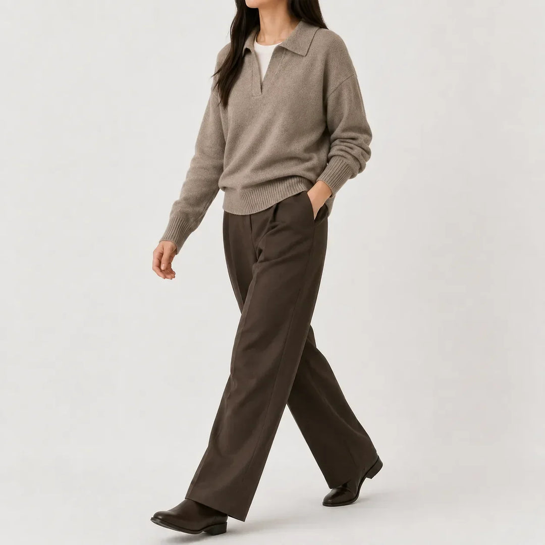 Sorvienne Relaxed Polo Collar Jumper in Mocha